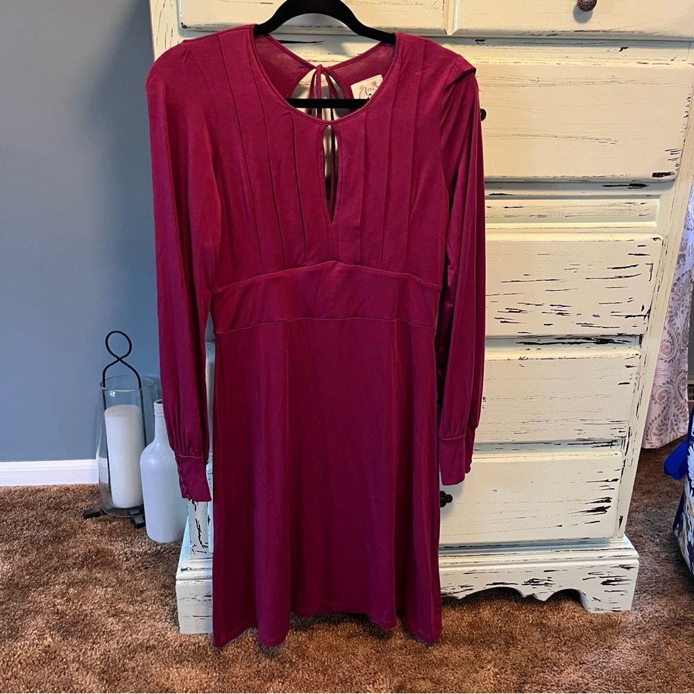 Free People Burgundy Long Sleeve Dress. Size 10.